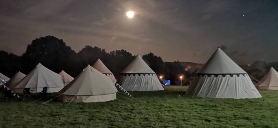 Glamping at night at EMF - King's Grove