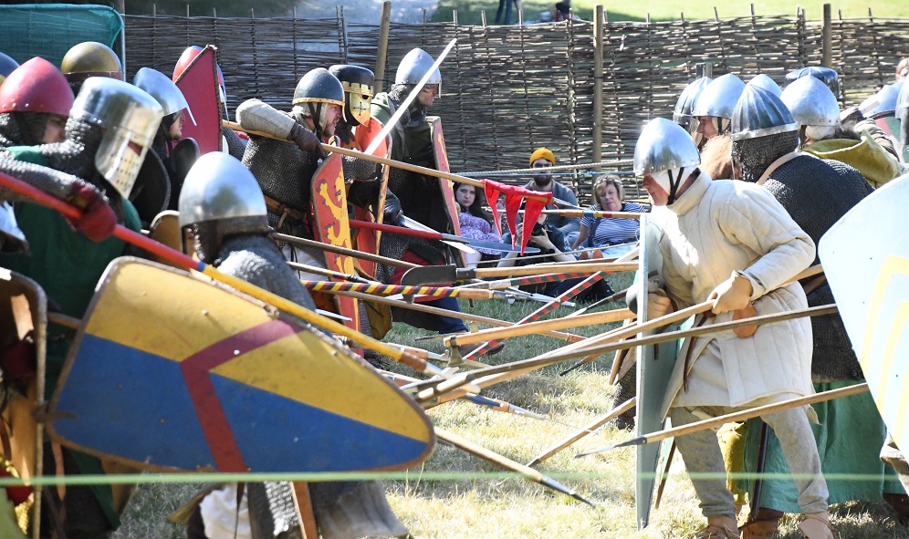 Medieval shield wall and combat demonstration